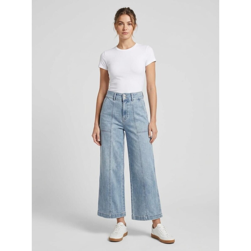 Hudson Jeans Wide Leg High Rise Cropped Denim Pants Light Wash Size 6